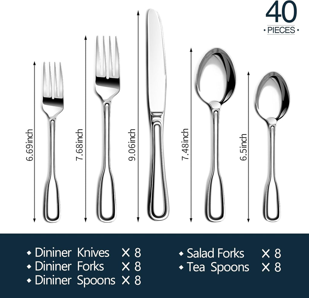Silverware Set for 8, Stainless Steel Cutlery Set with Wide Handles