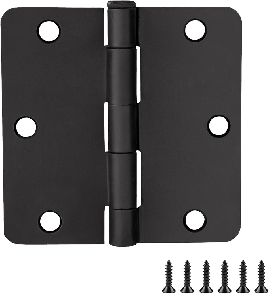 10-Pack 3.5-Inch x 3.5-Inch Interior Door Hinges with 1/4-Inch Radius, Matte Black, Heavy Duty Steel Construction