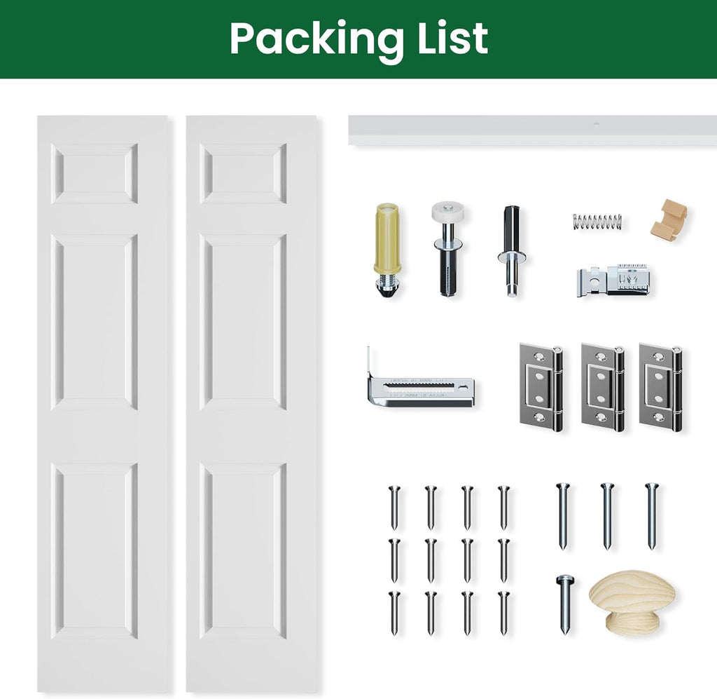 32" x 80" Paintable Bifold Door, 3-Panels Closet Doors with Hardward Kits, White Primed Surface Read