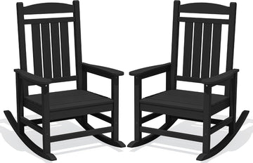 Oversized Outdoor Rocking Chairs Set of 2, HDPE Porch Rocker, Black | - Rocking Chairs for Outdoor with Wide Seat