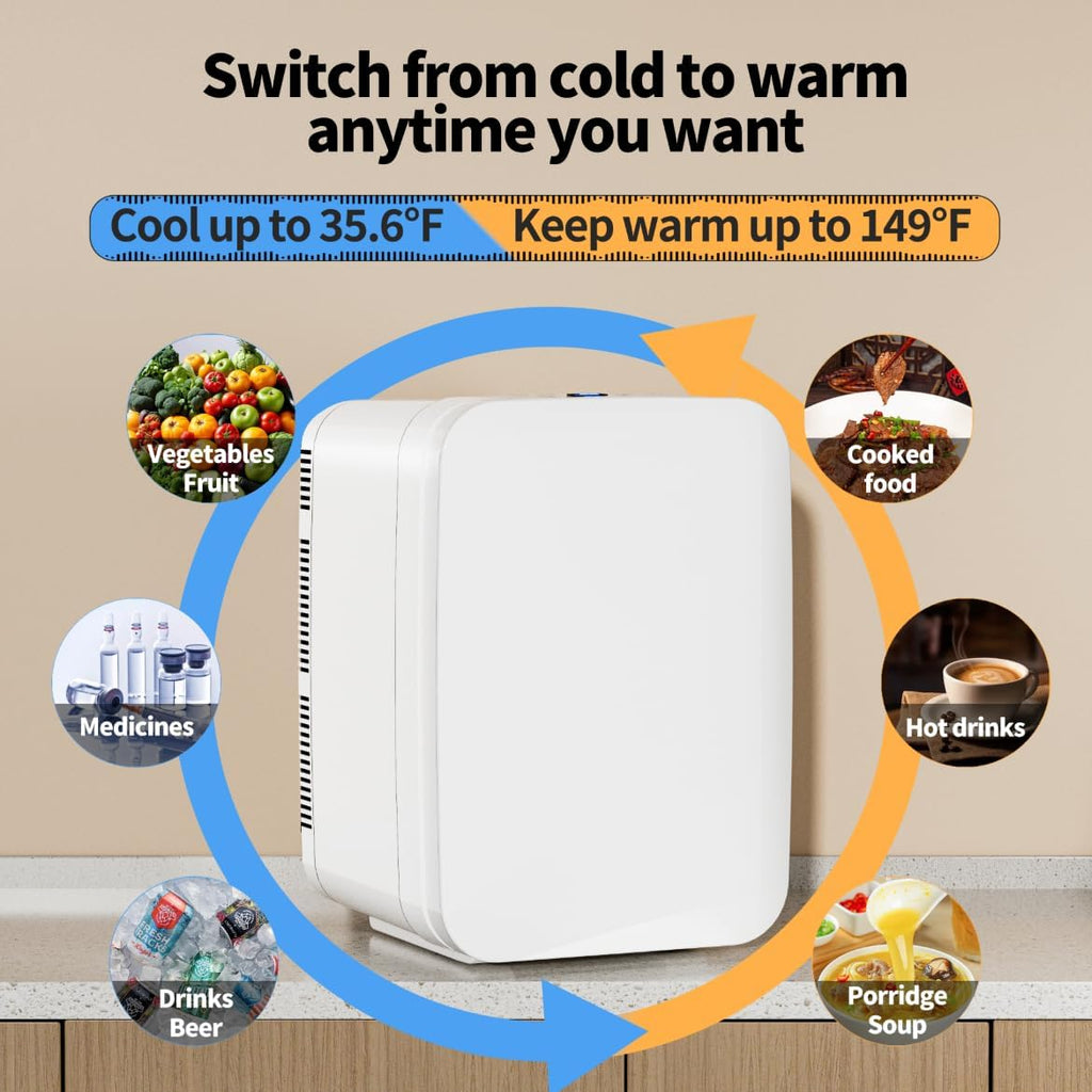 Mini Fridge for Bedroom - 10 Liter/15 Can Portable Refrigerator for Dorm, Office, Car - Quiet Cooler & Warmer for Food