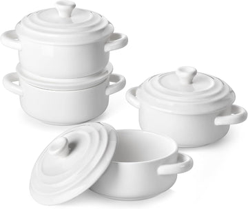 Mini Cocotte Set of 4, 14 OZ Ceramic Casserole Dishes with Lids | Single Serving Small Dutch Oven Set, Lasagna