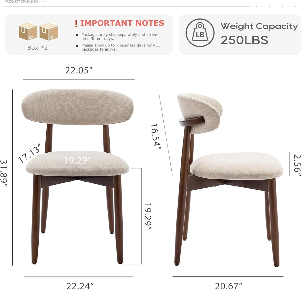 Wooden Dining Chairs Set of 4, Modern Fabric Upholstered Kitchen Side Chairs, Farmhouse Dining Room Chair with Foot