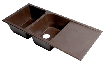 Chocolate 46" Double Bowl Granite Composite Kitchen Sink with Drainboard