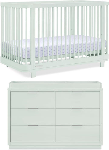 Nest Crib and Dresser Nursery Furniture - 4-in-1 Convertible Crib | Forever 6 Drawer Dresser with Changing Top |