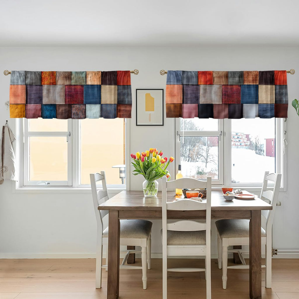 Patchwork Boho Valance Curtain for Windows 2 Pack Patchwork Colorful Vintage Bohemian Rod Pocket Decorative Window