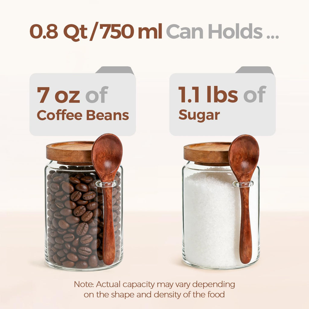 Coffee Storage Canister with Acacia Wood Lids & Scoops 0.8Qt 2Pack