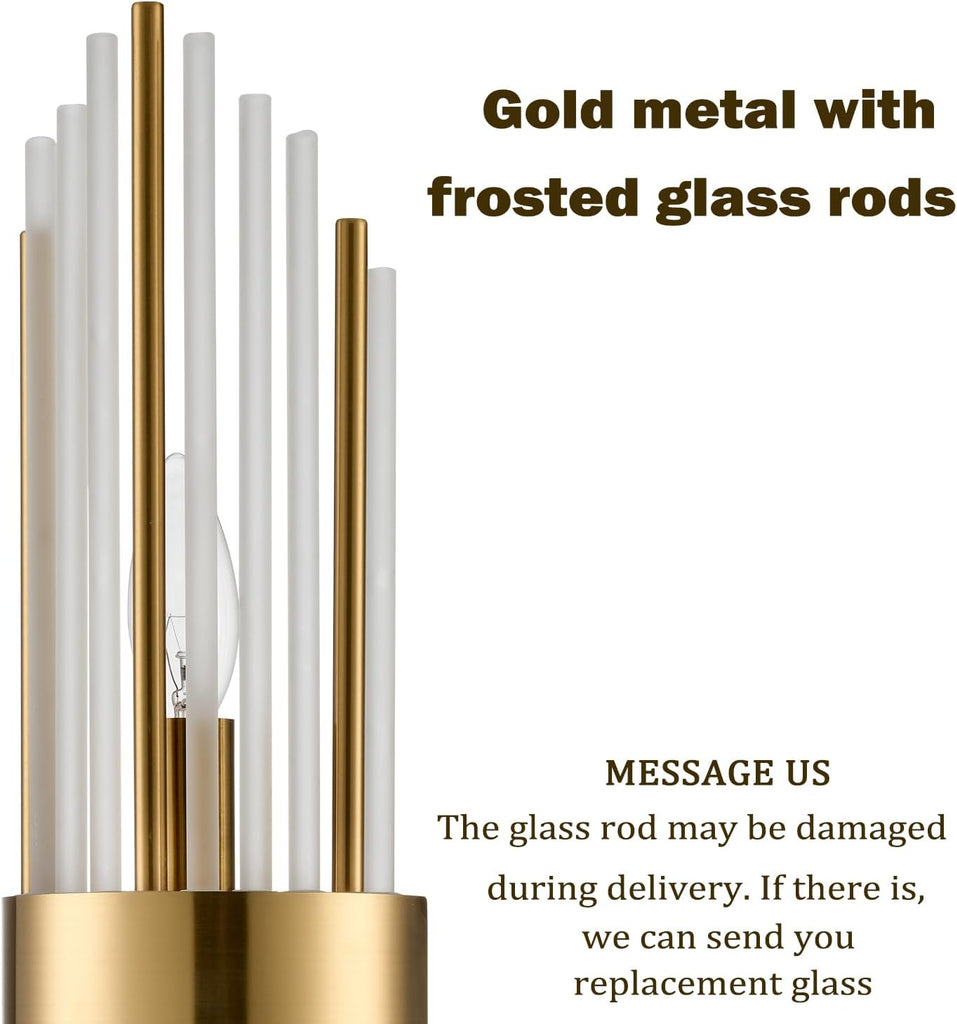 2-Light Modern Crystal Wall Sconces Titanium Gold Vanity Wall Light with Frosted Glass Luxury Set of 2 Wall Light