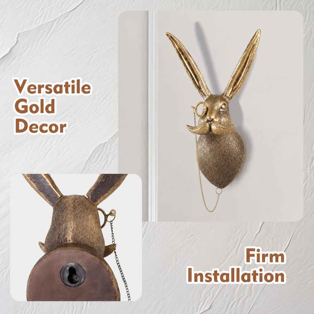 Gold Animal Head Wall Decor Wall Sculpture Home Decor Statue Office Bedroom Modern Decor for Men Women Rabbit