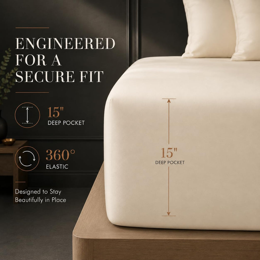 King Bed Sheets Deep Pocket King Sheet Set, 1000 Thread Count Long Staple Fully Elasticated 100% Cotton Sheet &