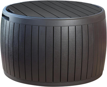 Circa 37 Gallon Deck Box Organizer, Works as Ottoman Chair or Side Table, Brown - Large Resin Round Outdoor Storage