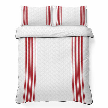 Quilt Set, 3 Piece Bedding Set Red Ticking Vertically Stripe Soft Lightweight Quilt with 2 Pillow