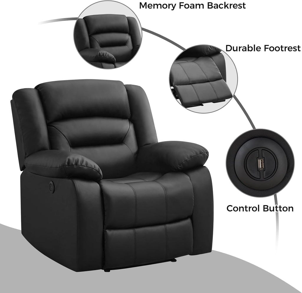 Classic Power Recliner Chair, Faux Leather Oversized Electric Overstuffed Reclining Chair with Soft Cushion and Back