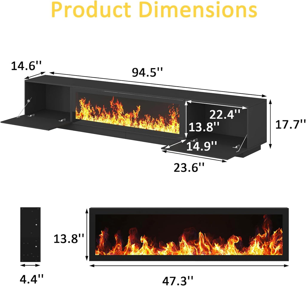 94.5" Black Fireplace Tv Stand with 47 inch Electronic Fireplace, Unheated Entertainment Center with 5 Flame