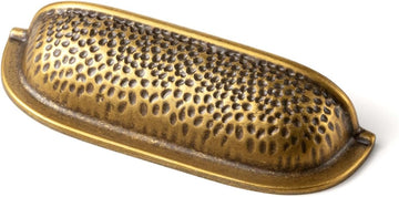 6 Pack 3 Inch Antique Brass Cabinet Cup Pulls - Hammered Texture with Curved Edges, Elegant Drawer Bin Handle &