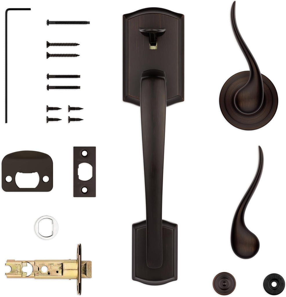 Prescott Front Door Handle No Lock, Entry Handleset Exterior with Interior Reversible Handed Lever, Non-Locking - Door Handleset