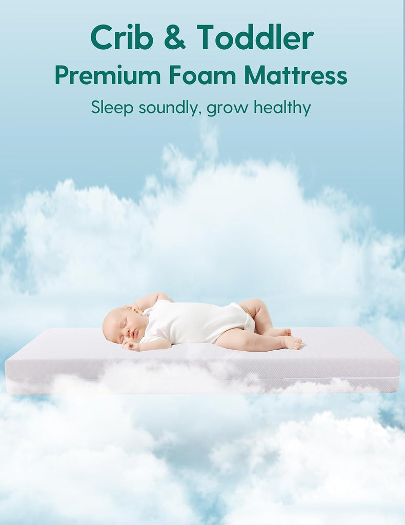 Memory Foam Crib Mattress, Breathable Dual Sided Toddler Mattress | Waterproof Removable Machine Washable Cover