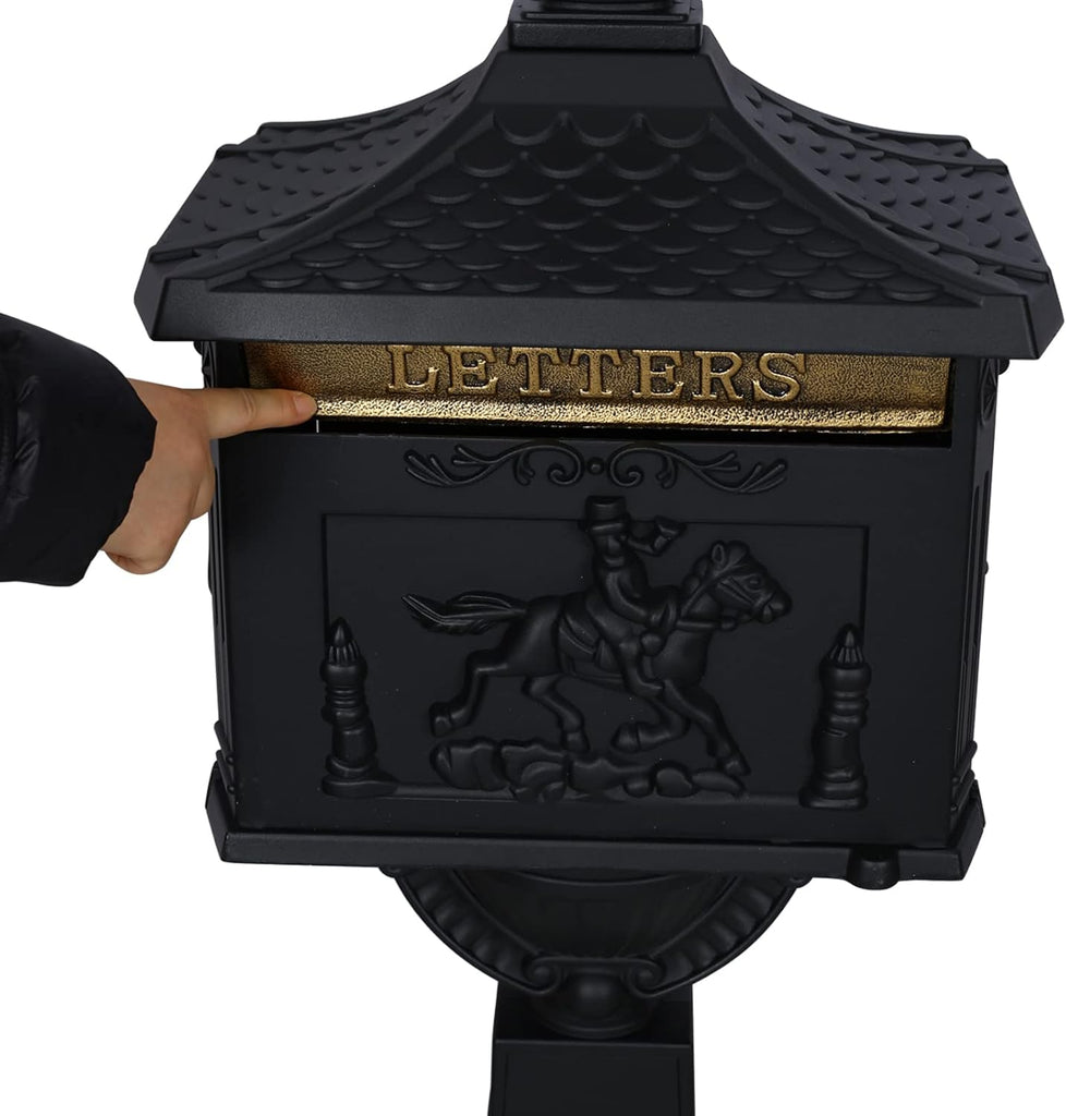Cast Aluminum Mailbox with Post, Heavy Duty Locking Security Mail Box Outside