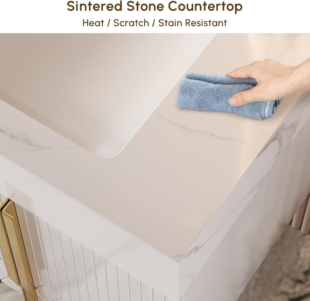 Bathroom Vanity with Sink, Modern Bathroom Vanity with Faux Marble Top