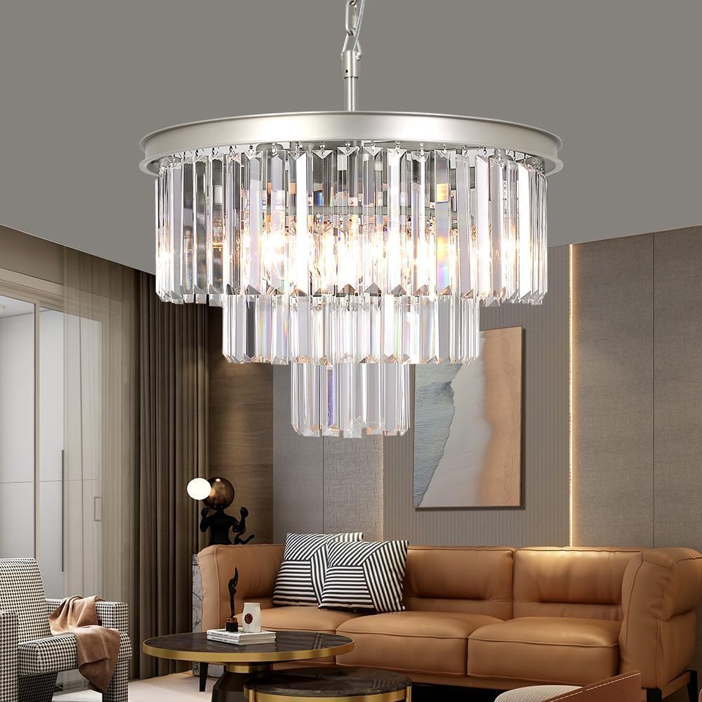 Inspired Odeon Style Nickel Crystal 3-Tier Traditional Chandelier