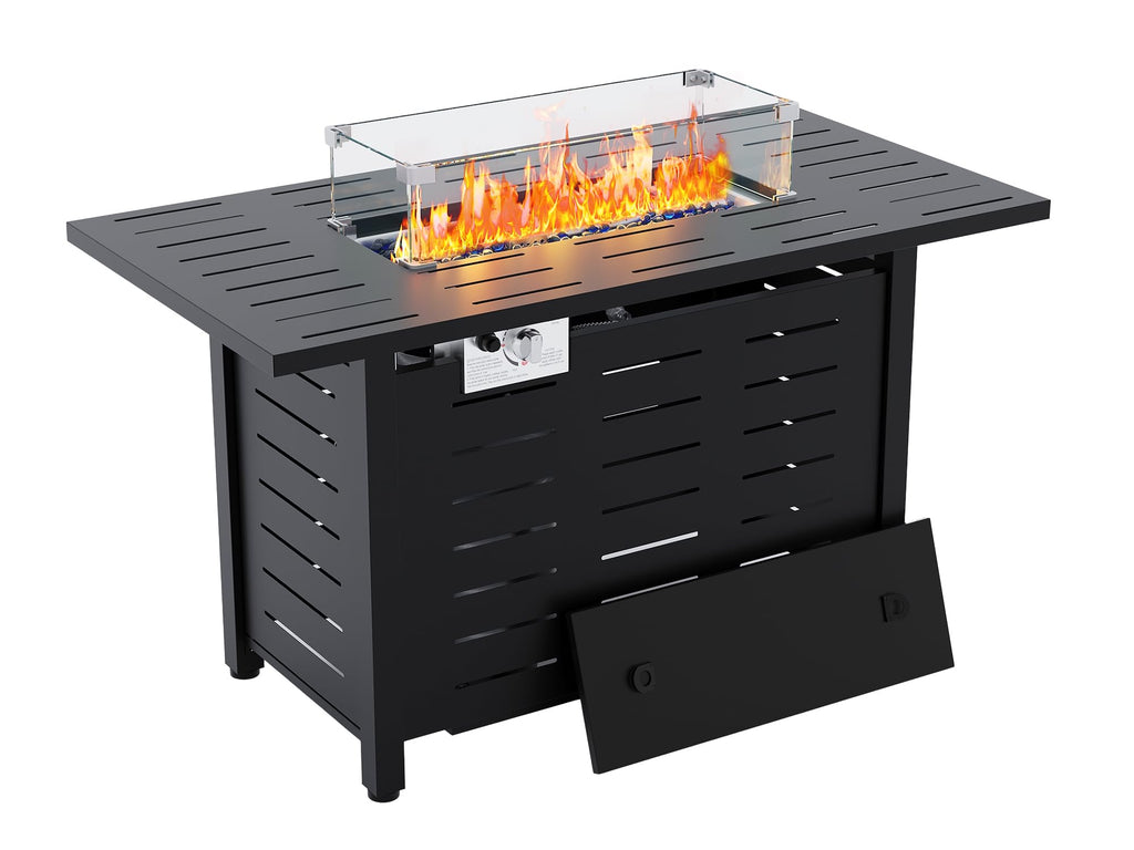 44" Outdoor Propane Fire Pit Table, 48, 000 Btu Lp Gas Rectangular Fire Table with Ignition Systems and Lid, Outdoor