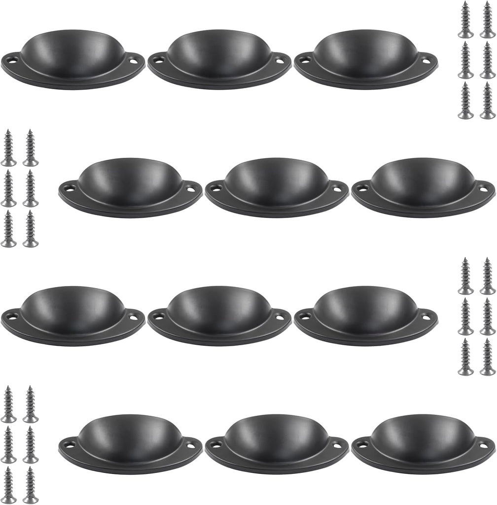 12pcs Antique Cup Drawer Pulls, Black Bin Cup Pulls Knobs, Cabinet Pull Handles , Furniture (3.2 Inch Length, 2.6 Inch