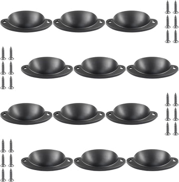 12pcs Antique Cup Drawer Pulls, Black Bin Cup Pulls Knobs, Cabinet Pull Handles , Furniture (3.2 Inch Length, 2.6 Inch