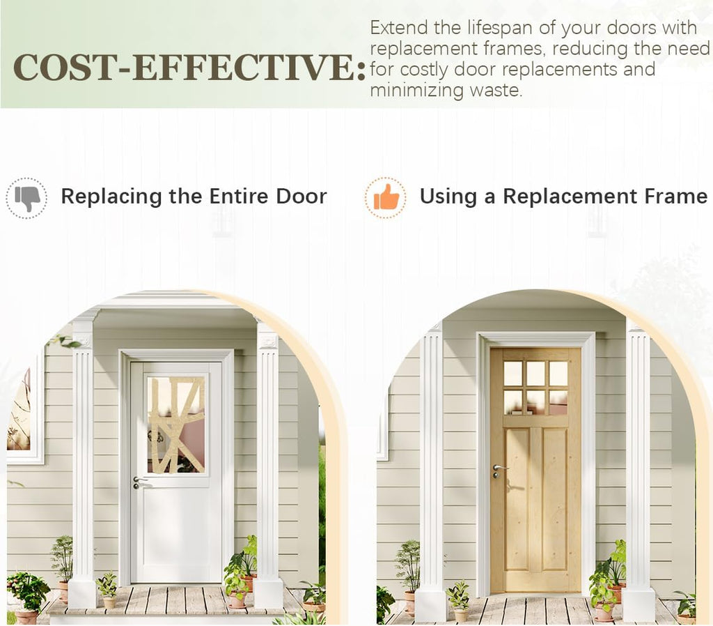 Entry Door, 30" x 80", 6-Panel Clear Glass Front Door, Solid Wood & MDF Exterior Doors, Waterproof Primed, Easy DIY