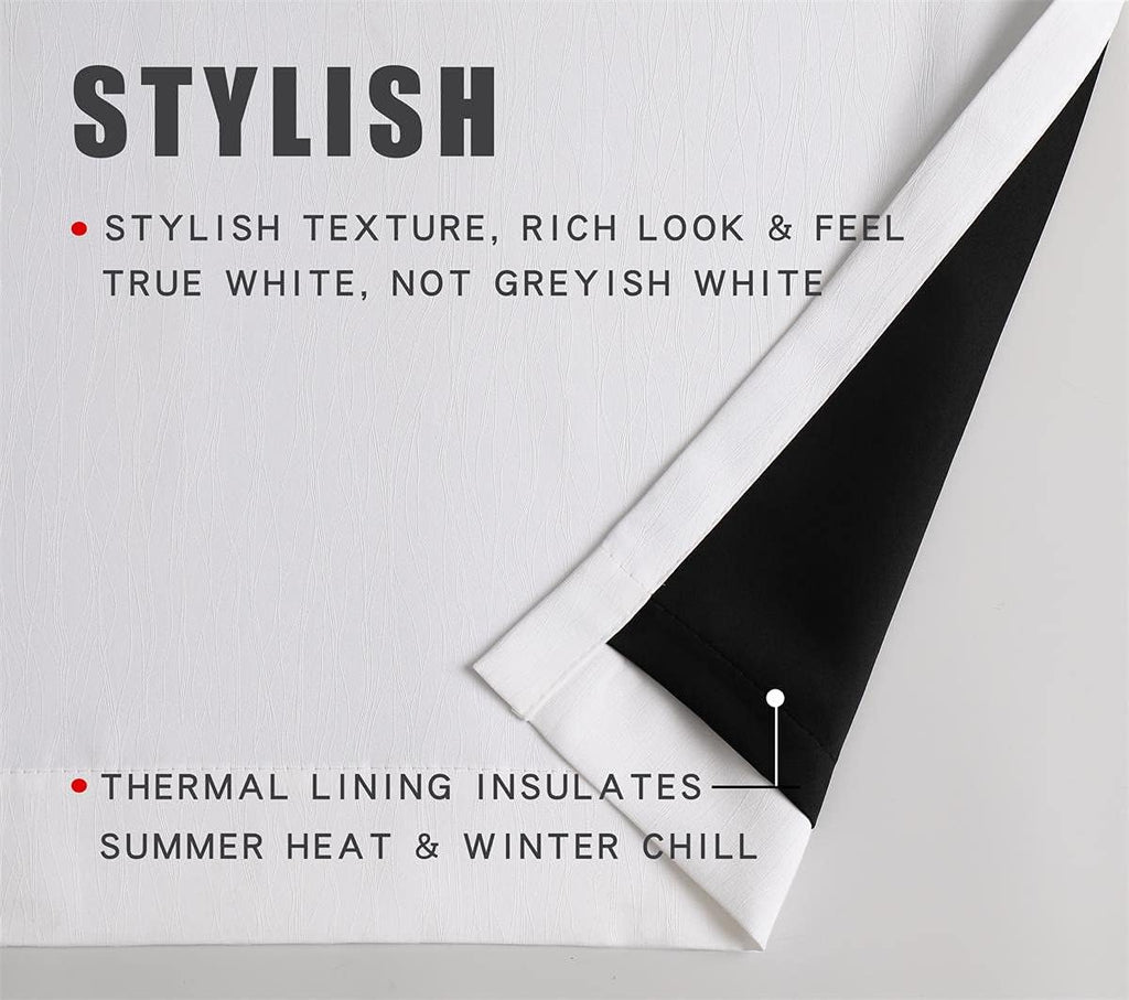 100% Blackout Curtains for Bedroom Living Room White Room Darkening Window Grommet Thermal Lined