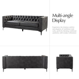 HOME 84" W Faux Leather Sofa Couch with Metal Legs, Button-Tufted 3-Seater Sofa