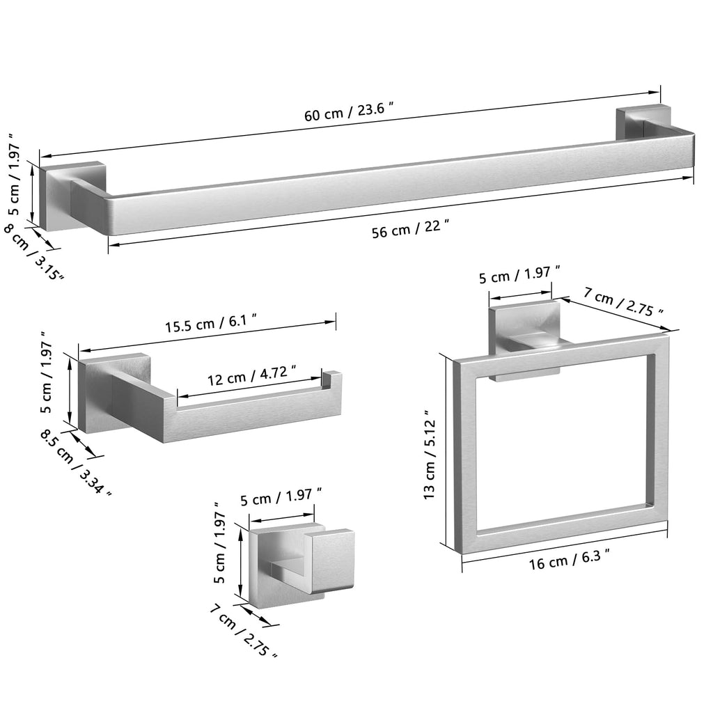 15-Pieces Brushed Nickel Bathroom Accessories Set, 23.6 Inch Bath Towel Bar Set, Stainless Steel Bathroom Hardware
