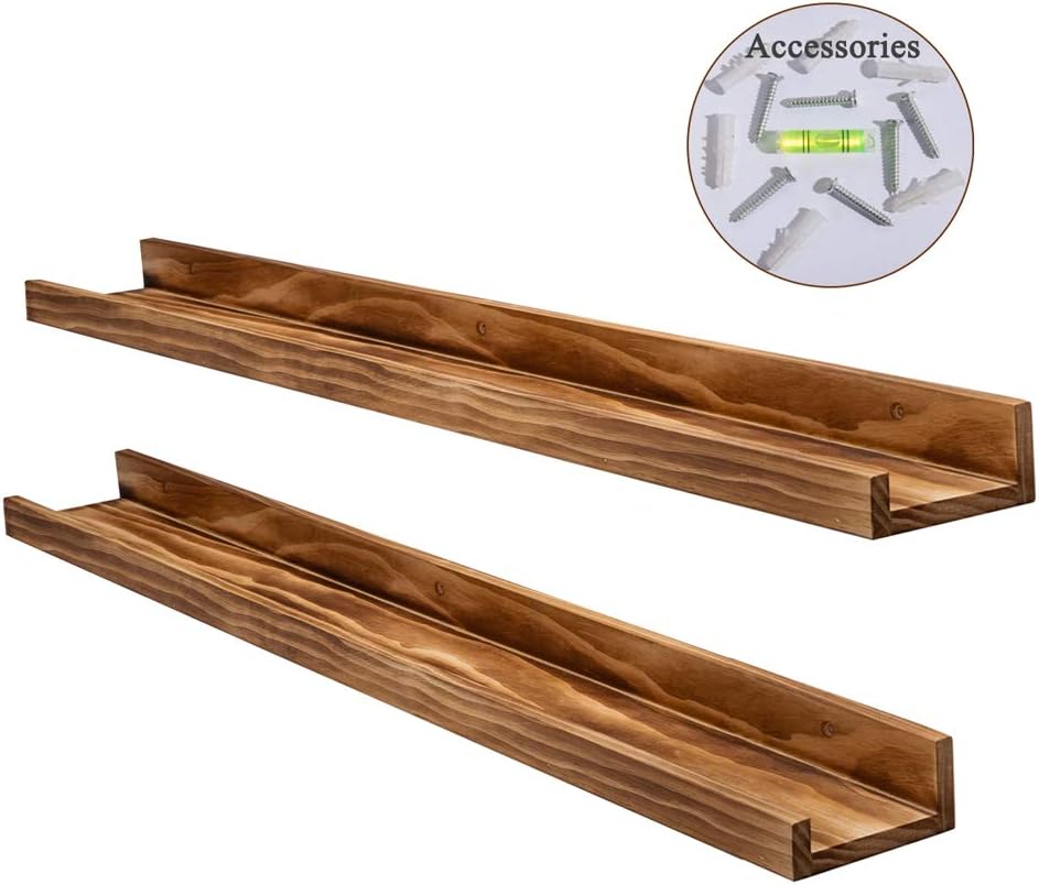 Rustic Wood Floating Shelves Books Long Wall Bookshelf Photo Picture Ledge Shelf with Lip Wall Shelf for Kids Bedroom