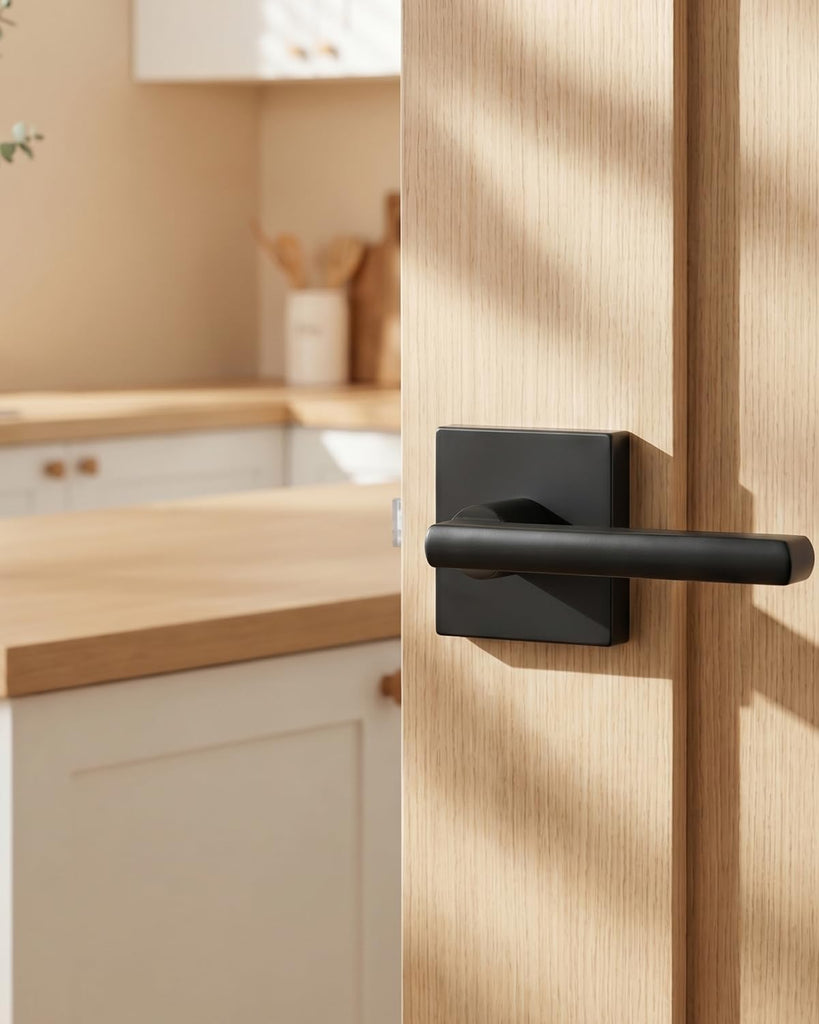 Black Door Handles Interior, Passage Matte Black Closet Door Handles, Square Black Door Lever Interior (6 Pack)