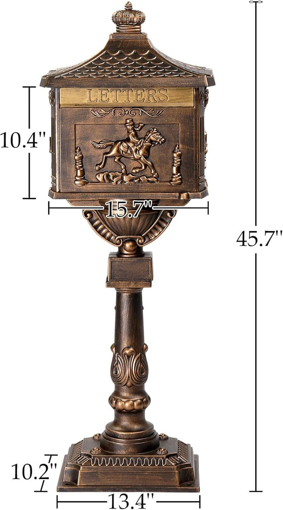 Mailbox Cast Aluminum Bronze Mail Box Postal Box Security Heavy Duty Mailbox