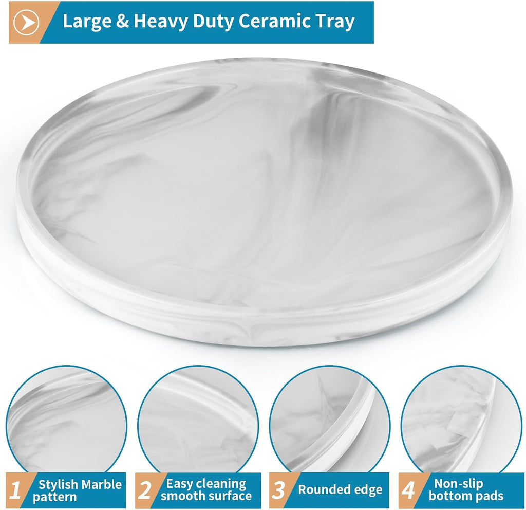 12" Large Ceramic Vanity Tray, Circle Perfume Plate Organizer, Jewelry Holder Dish, Non Slip Decorative Tray , Coffee
