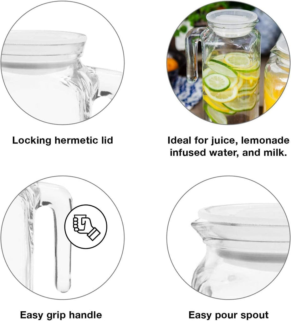 Glass Frigoverre Jug With Airtight Lid 33.75oz : Clear Pitcher With Hermetic Sealing, Easy Pour Spout & Handle - For