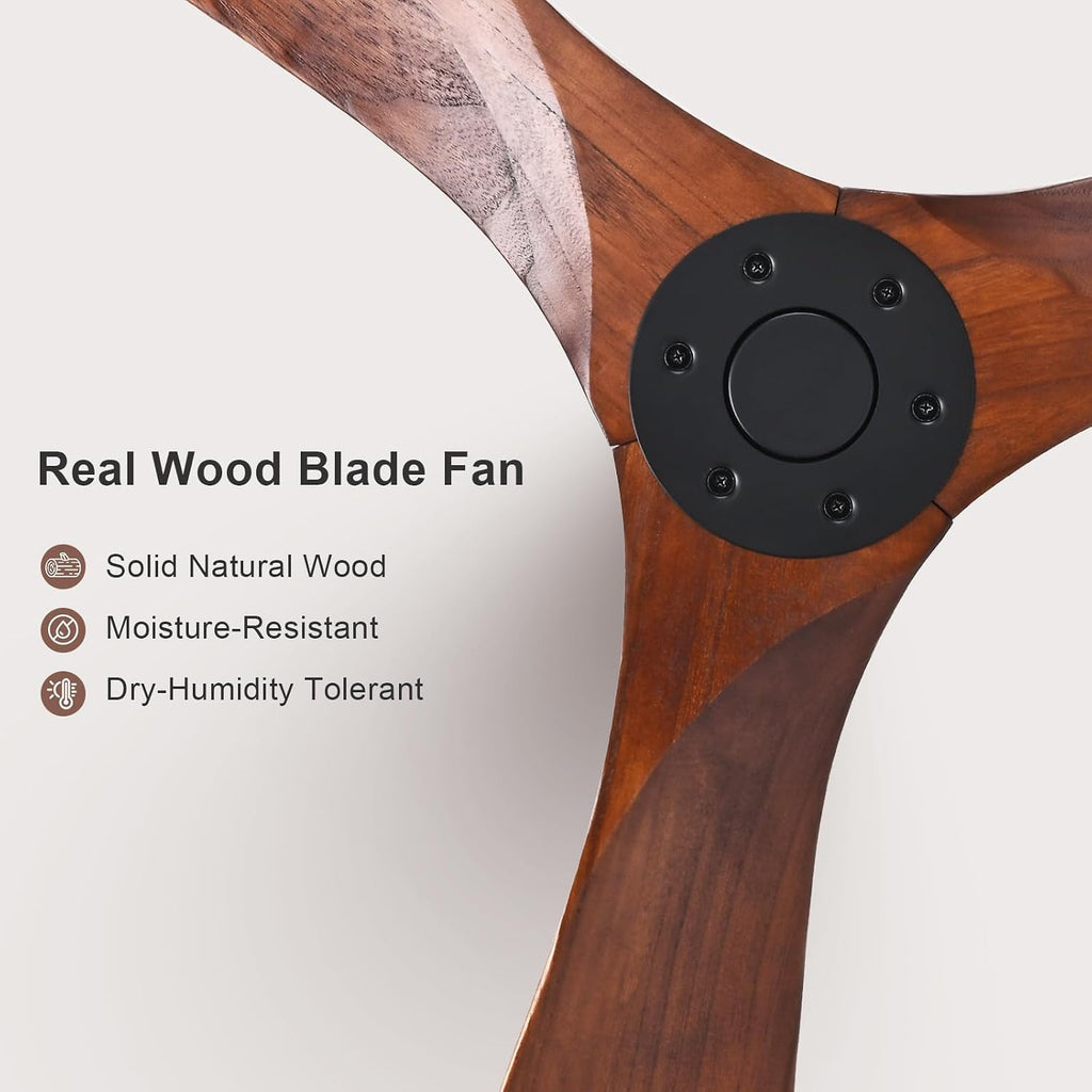 72 inch Ceiling Fan No Light，Indoor Outdoor 3 Blade Wood Ceiling Fans Without Lights for Patios Living Room Bedroom
