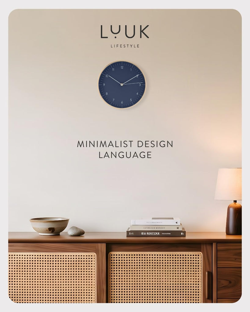 Modern Silent Quartz Wall Clock, 10in, Dark Blue & Gold