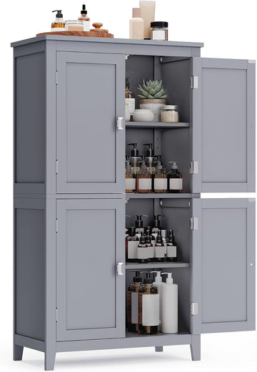 Floor Storage Cabinet, Freestanding Unit, 4 Doors | Adjustable Shelves, 11.8 x 23.6 x 43.3 Inches, Dove Gray