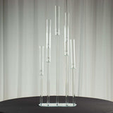 47" Clear Crystal 7-Arm Cluster Wedding Aisle Candlestick Stand with Hurricane Shades, Taper Candle Candelabra Table