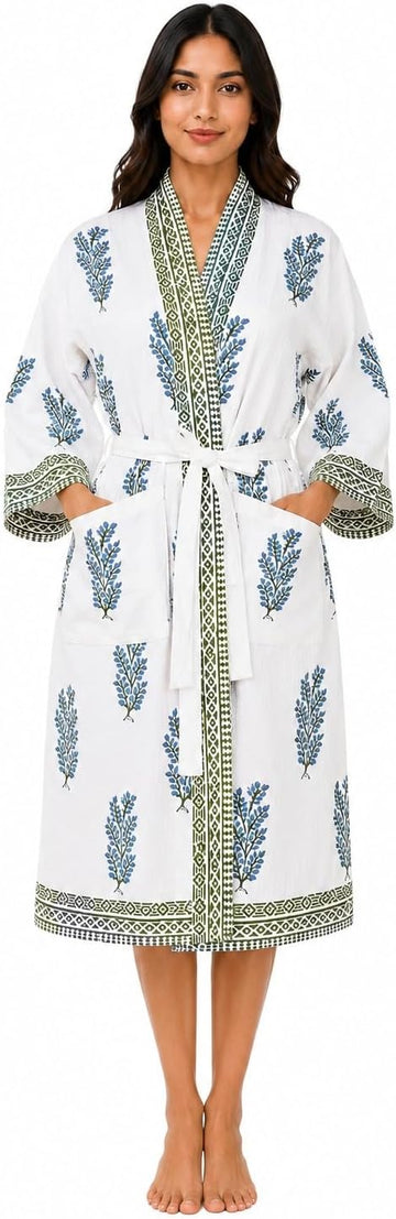 Bathrobe for Women, 100% Cotton Waffle Spa Robe, Knee Length