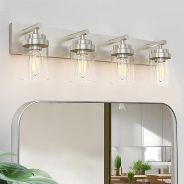 Bathroom Vanity Light Fixture, 4-Light 30 Inch Brushed Nickel Bathroom Light Fixtures Over Mirror, with Clear Glass