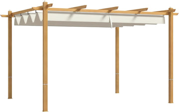10' x 13' Retractable Pergola Canopy, Wood Grain Aluminum Pergola, Outdoor Sun Shade Shelter for Grill, Garden, Patio