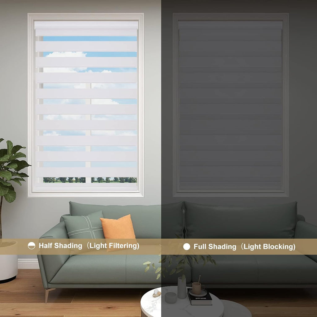 Custom Size Zebra Blinds Cordless Indoor Window Shades Privacy Dual Layer , Inside Outside Mount Easy Install