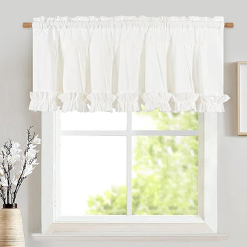 Linen Valances for Windows Farmhouse Window Valances with Ruffle Rustic Country Light Filtering Kitchen Valance