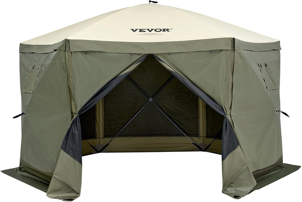 12x12ft Pop Up Gazebo Tent with Mosquito Netting, 6 Removable Wind Panels & 2 Mesh Windows