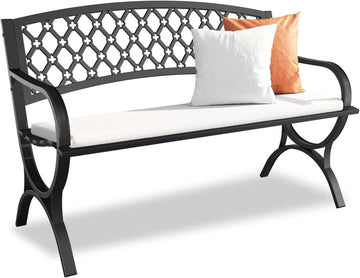 Outdoor Bench Garden Benchs, Weatherproof Anti-Rust Heavy-Duty Outside Bench Clearance, Wrought Iron Metal Bench for