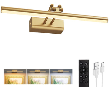 Picture Light for Wall, Gold, RF Remote, USB Charging