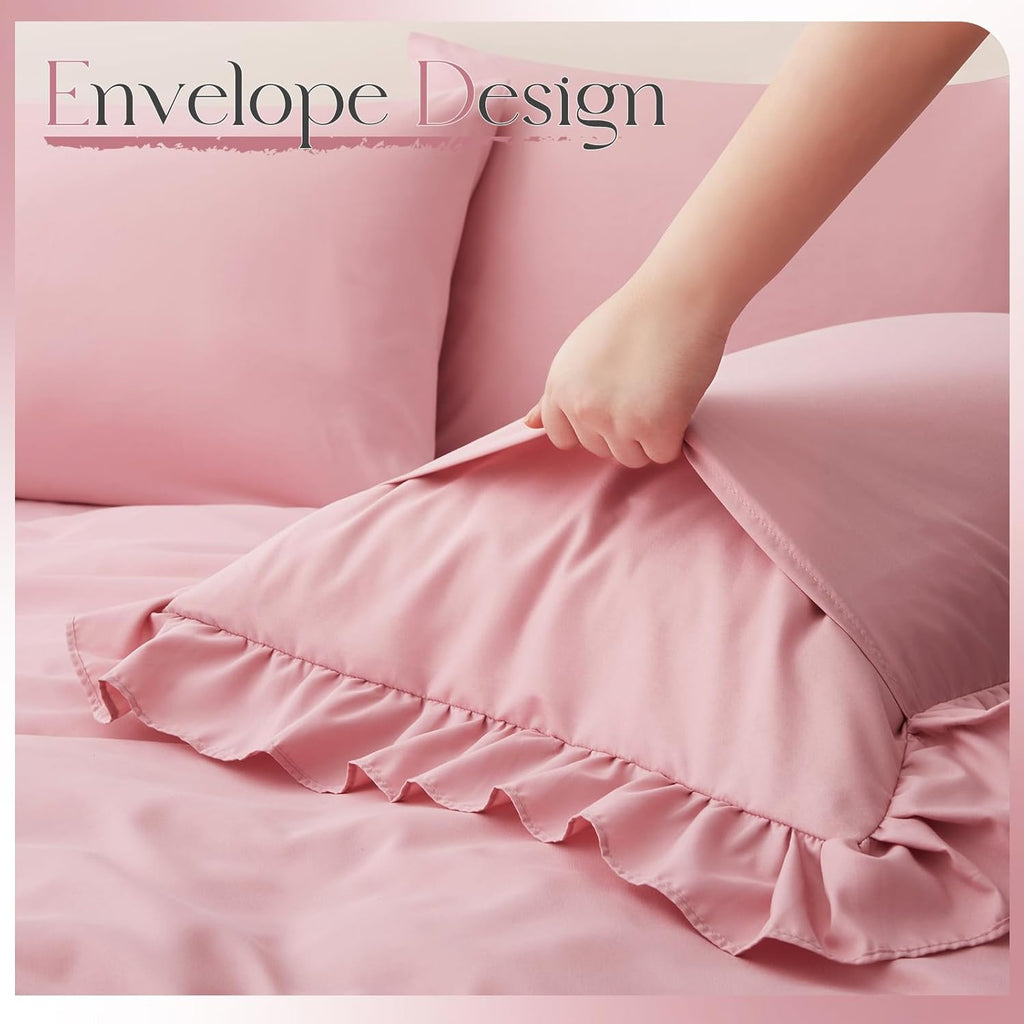 2 Pack Pink Ruffle Euro Shams 26" x 26" Ruffle Square Pillow Covers Ultra Soft Microfiber Ruffled Fringe Pillow Shams