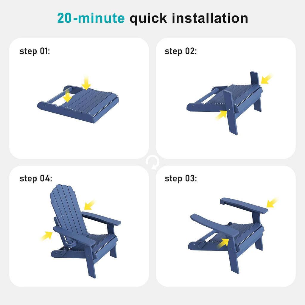 All-Weather Foldable Adirondack Chair, Fire Pit Chair | Weather Resistant Heavy-Duty Outdoor Chair with Cup Holder